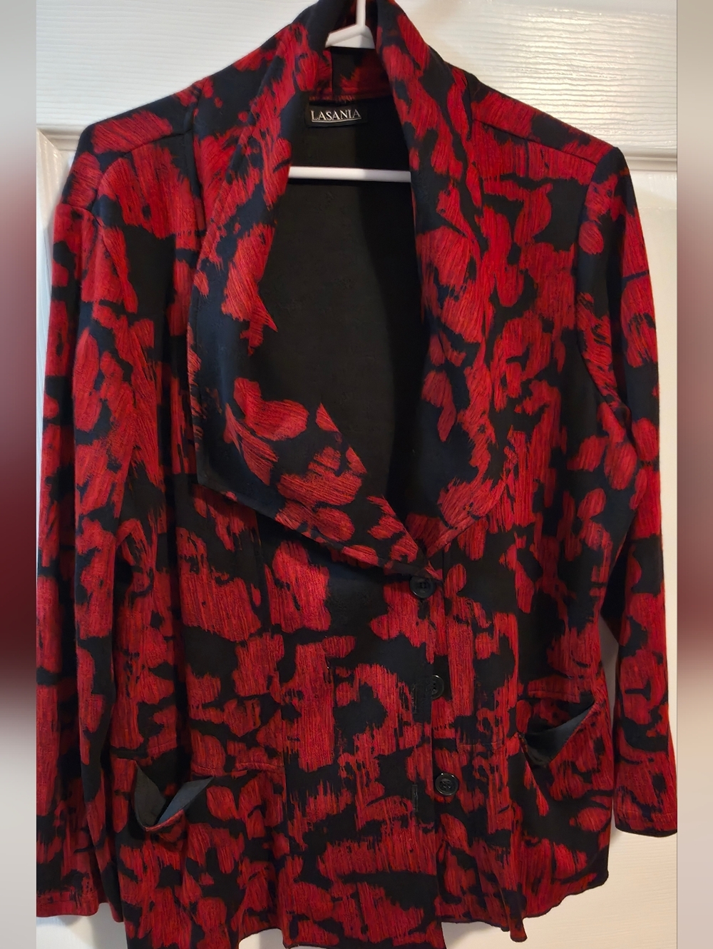 Vintage Red and Black Patterned Women's Blazer Jacket